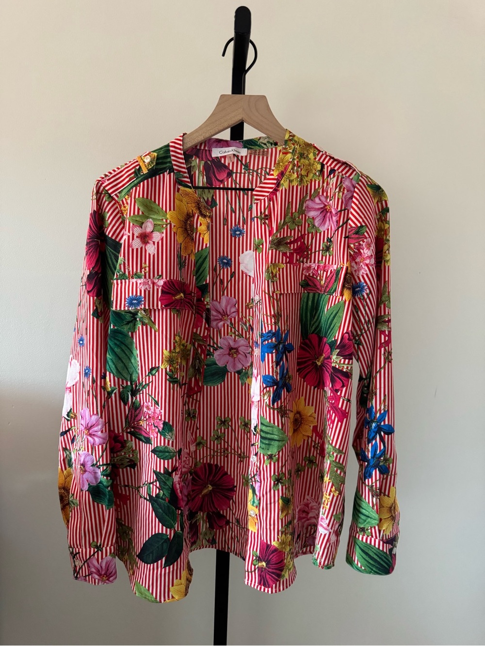 Calvin Klein Pink Multi Floral Stripe Button-Down Shirt